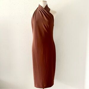 RACHEL ROY Harland Halter Knee Length Sheath Dress Brown Women's Size Medium M